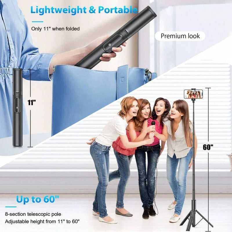 Tripé Multifuncional Selfie Stick DIXSG LJ-8858 retrátil com controle remoto bluetooth 1.53m