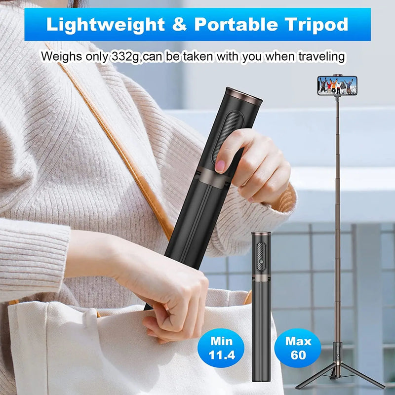 Retractable tripod with bluetooth remote control 1.53m 