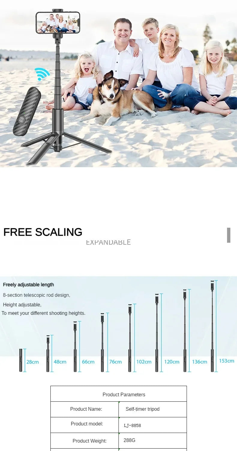 Retractable tripod with bluetooth remote control 1.53m 