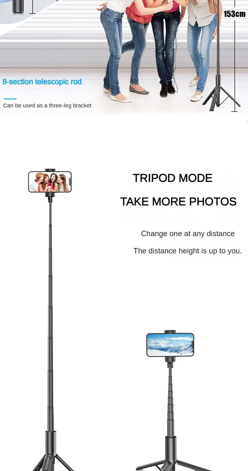 Tripé Multifuncional Selfie Stick DIXSG LJ-8858 retrátil com controle remoto bluetooth 1.53m