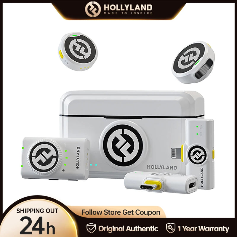 Microfone de lapela Hollyland Lark M2 BRANCO, sem fio, com cancelamento de ruído, alcance de 300m, bateria de 30h